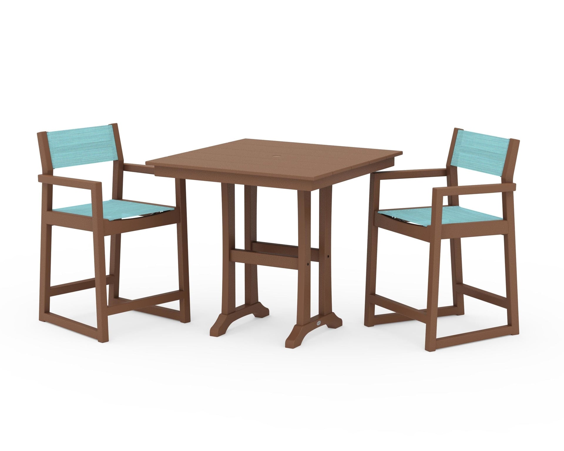 EDGE Sling Arm Chair 3-Piece Farmhouse Counter Set with Trestle Legs