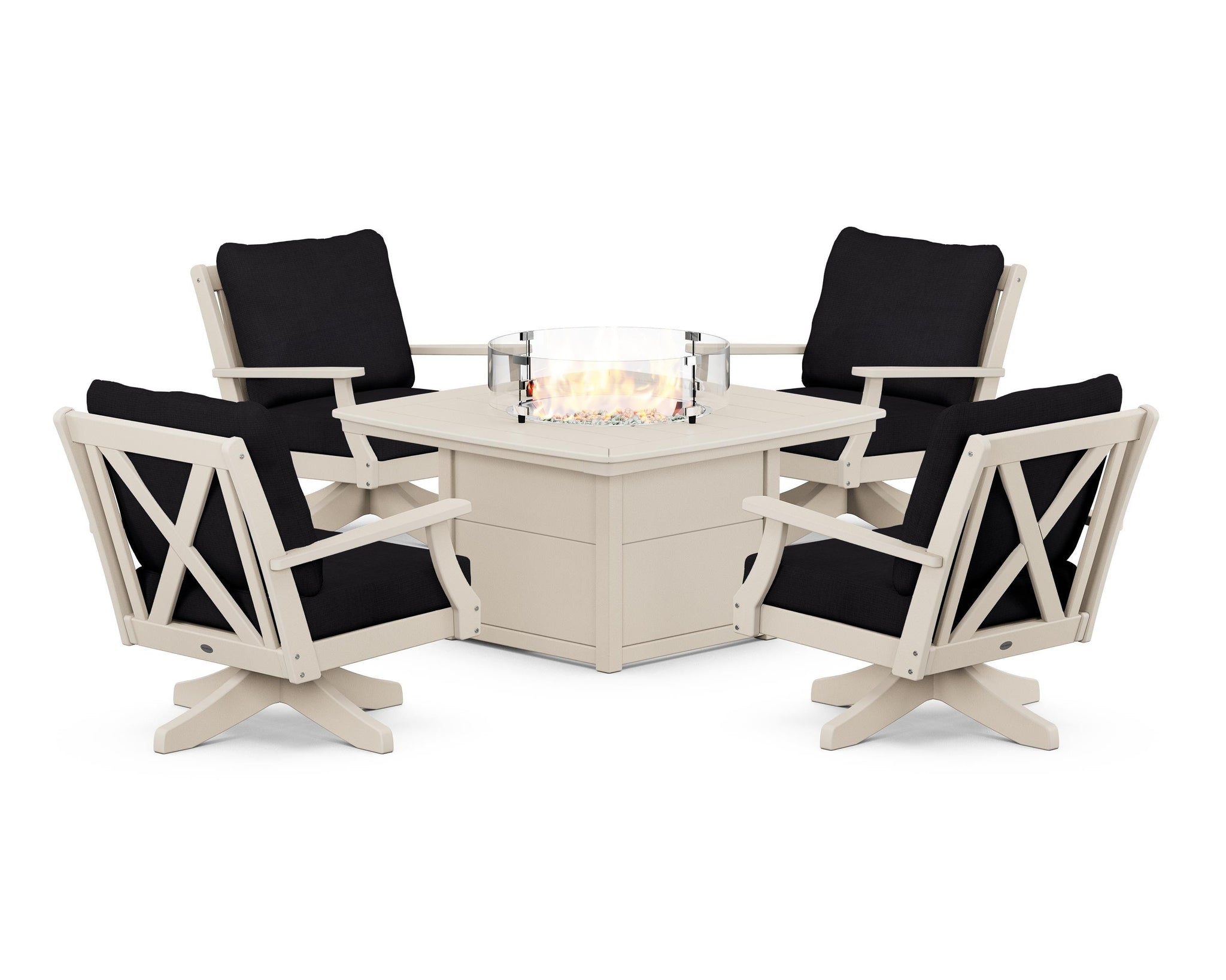 Braxton 5-Piece Deep Seating Swivel Conversation Set with Fire Pit Table