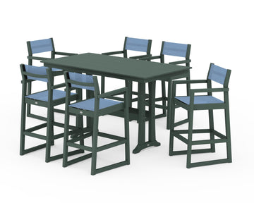 EDGE Sling Arm Chair 7-Piece Farmhouse Bar Set with Trestle Legs