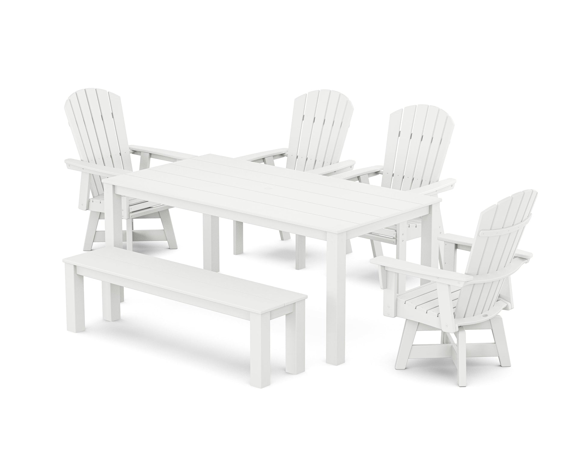 Nautical Curveback Adirondack Swivel 6-Piece Parsons Dining Set with Bench