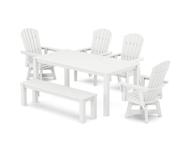 Nautical Curveback Adirondack Swivel 6-Piece Parsons Dining Set with Bench