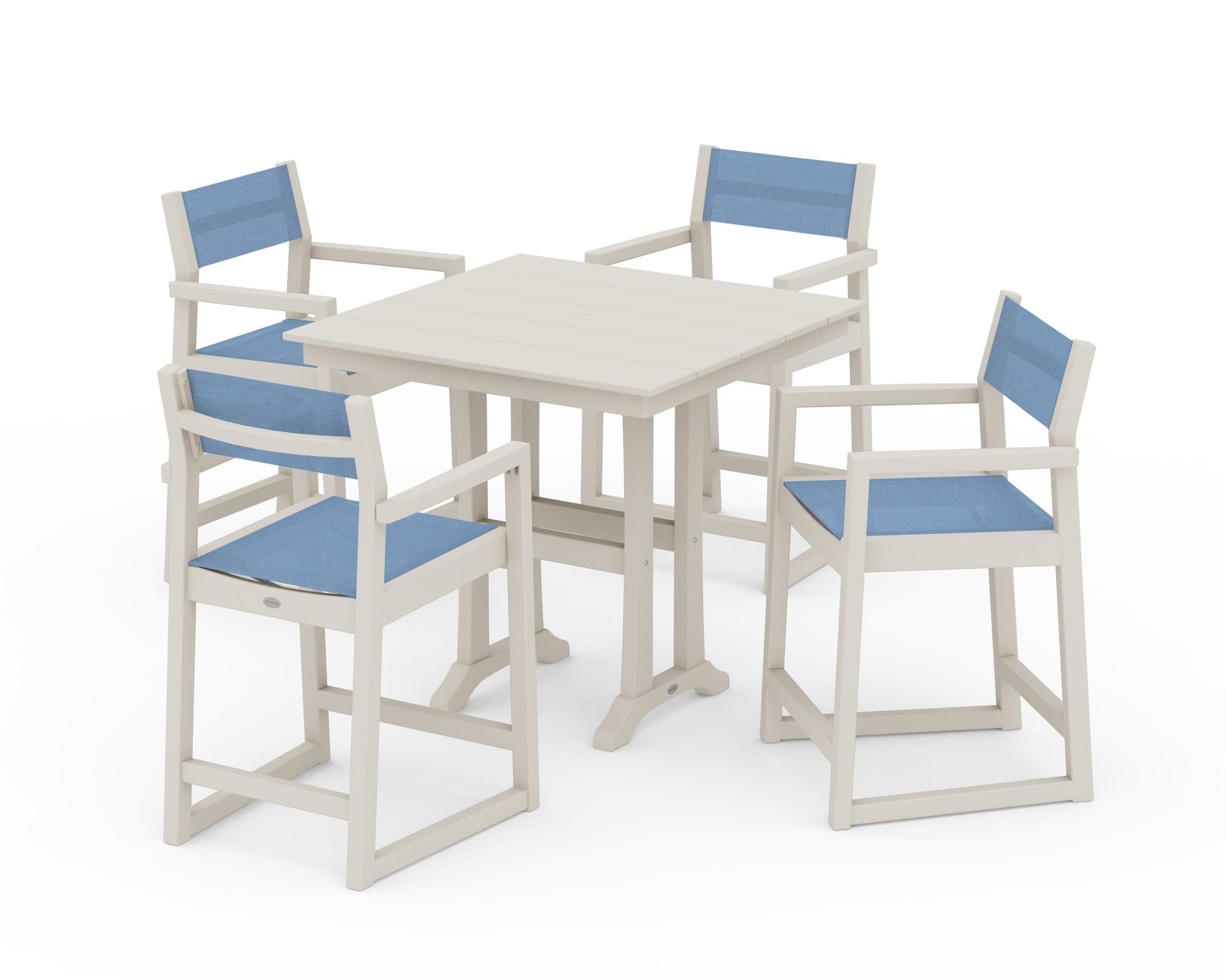 EDGE Sling Arm Chair 5-Piece Farmhouse Counter Set with Trestle Legs