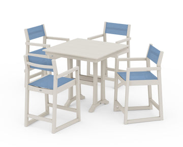 EDGE Sling Arm Chair 5-Piece Farmhouse Counter Set with Trestle Legs