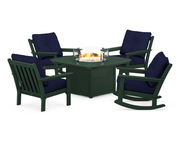 Vineyard 5-Piece Deep Seating Rocking Chair Conversation Set with Fire Pit Table