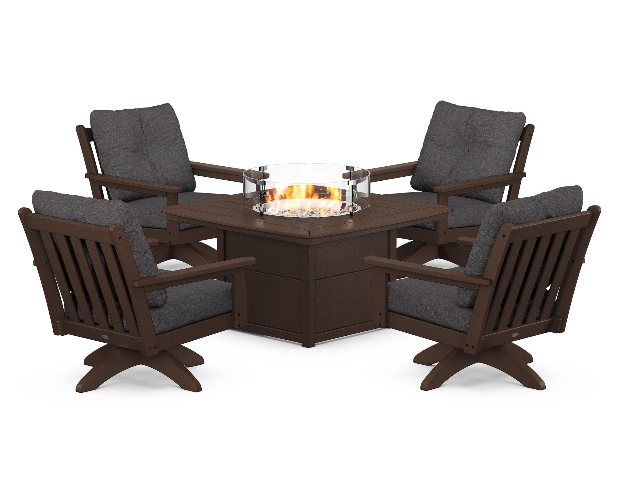 Vineyard 5-Piece Deep Seating Swivel Conversation Set with Fire Pit Table