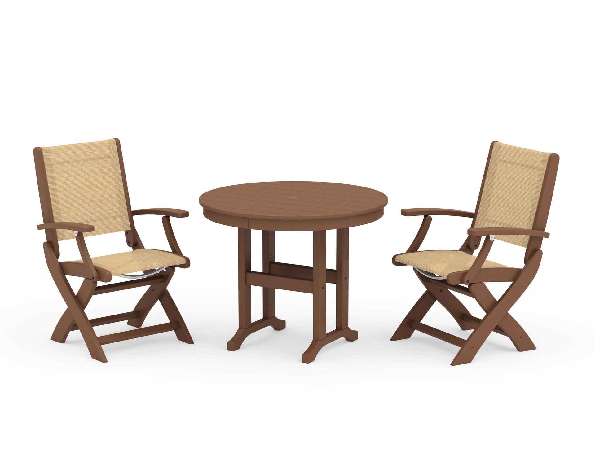 Coastal Folding Chair 3-Piece Round Dining Set