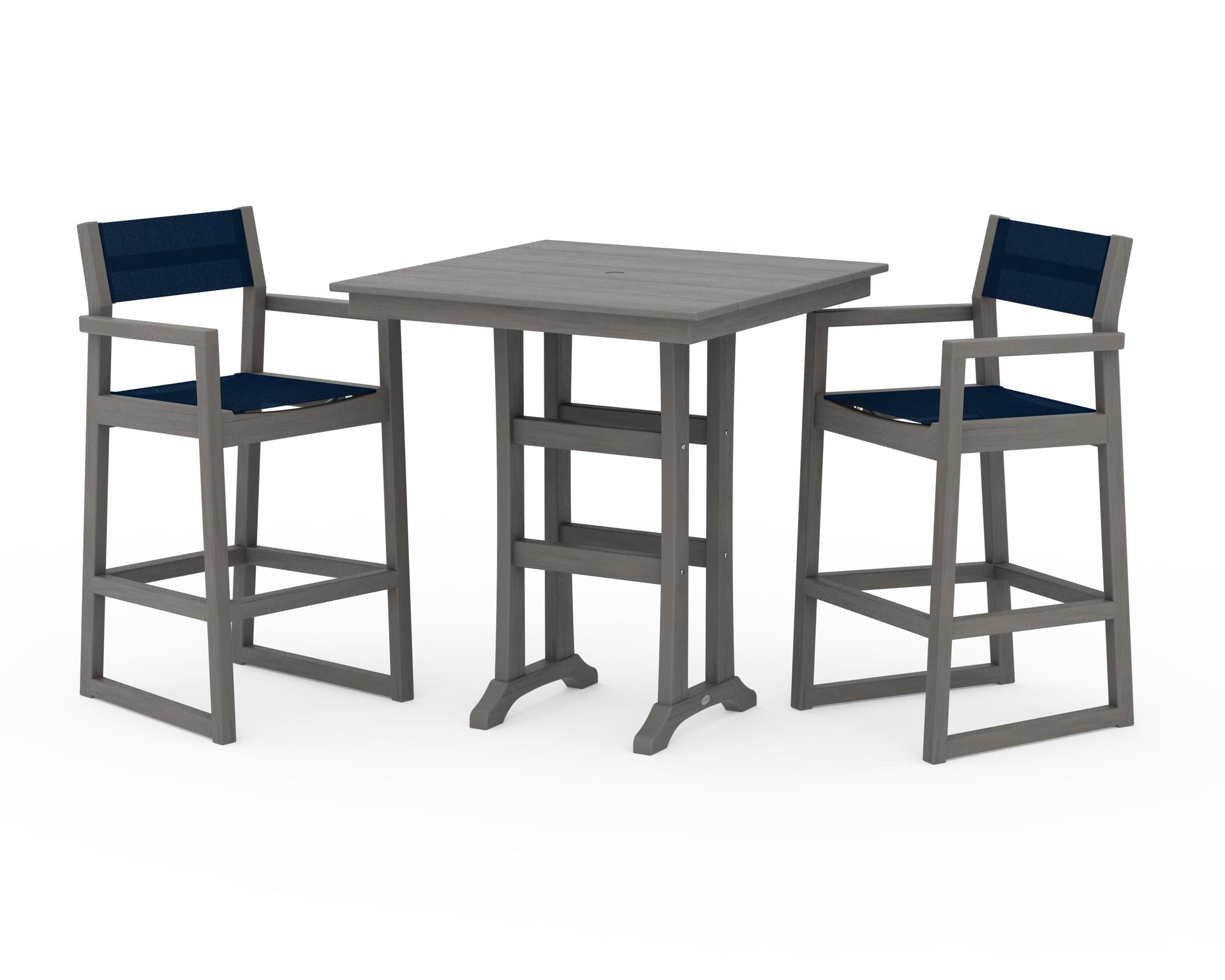 EDGE Sling Arm Chair 3-Piece Farmhouse Bar Set with Trestle Legs
