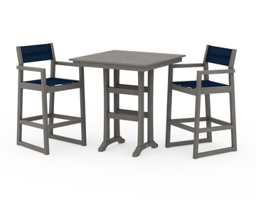 EDGE Sling Arm Chair 3-Piece Farmhouse Bar Set with Trestle Legs