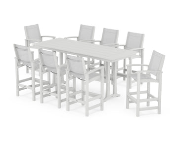Coastal 9-Piece Farmhouse Bar Set with Trestle Legs