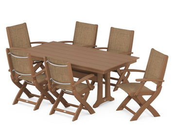 Coastal Folding Arm Chair 7-Piece Farmhouse Dining Set with Trestle Legs