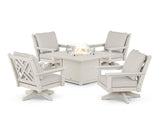 Chippendale 5-Piece Deep Seating Swivel Conversation Set with Fire Pit Table