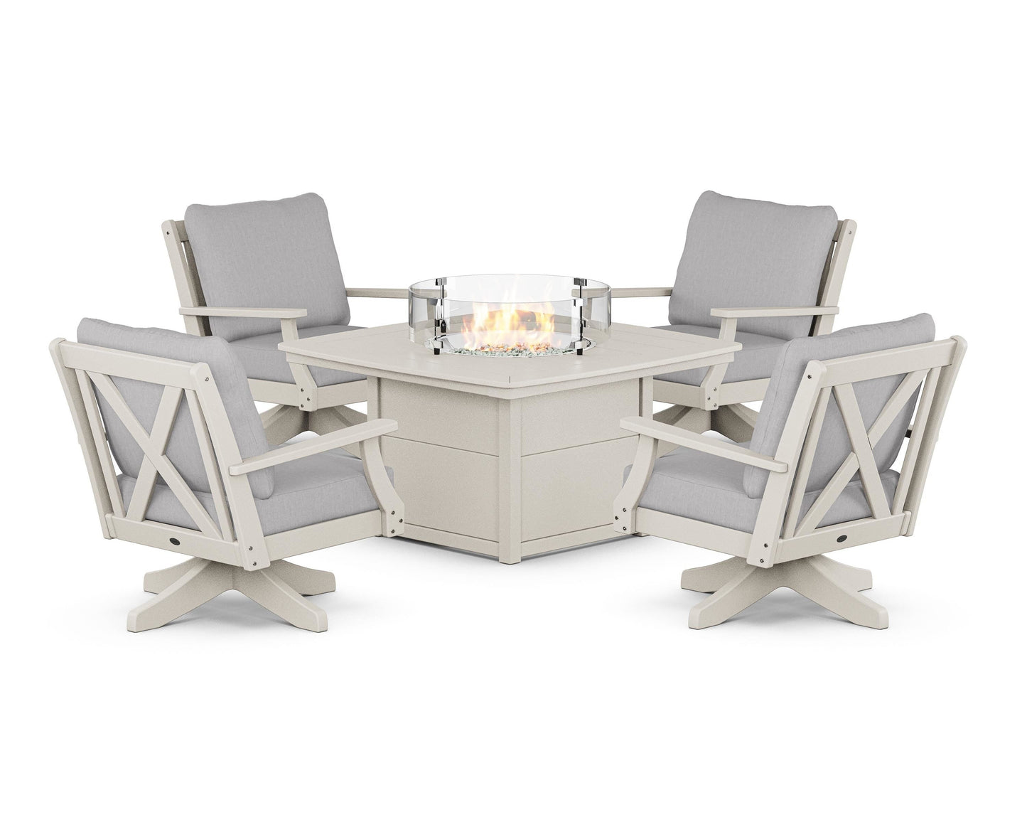 Braxton 5-Piece Deep Seating Swivel Conversation Set with Fire Pit Table