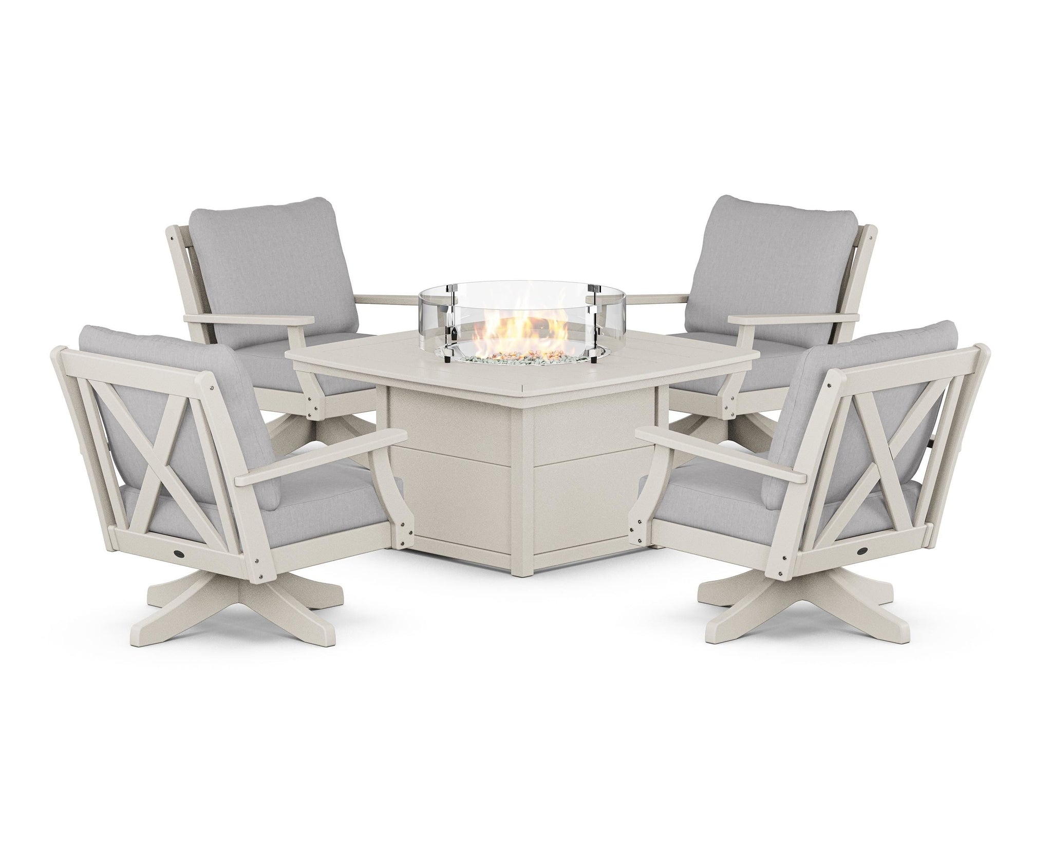 Braxton 5-Piece Deep Seating Swivel Conversation Set with Fire Pit Table