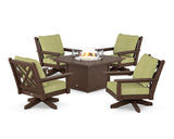 Chippendale 5-Piece Deep Seating Swivel Conversation Set with Fire Pit Table