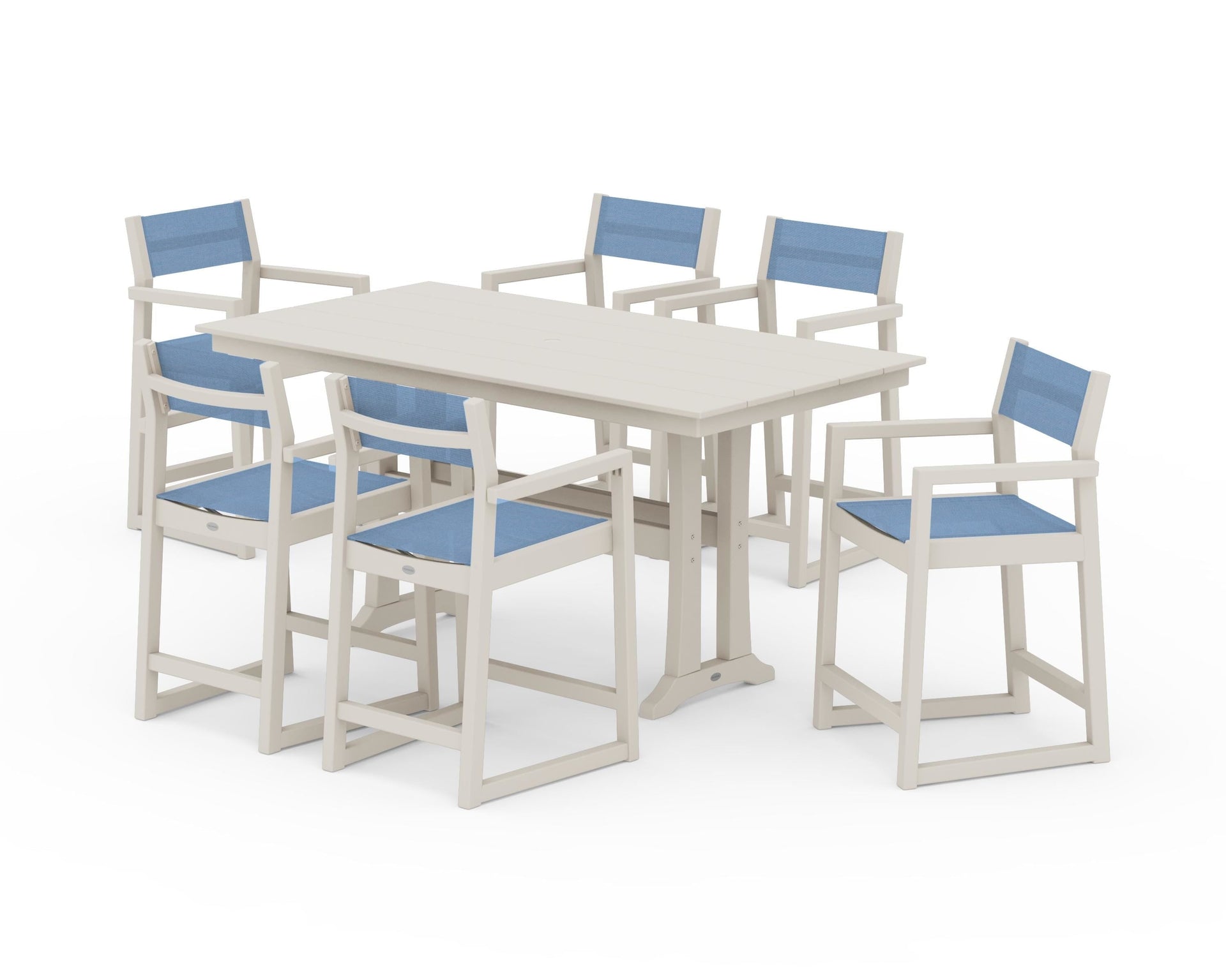EDGE Sling Arm Chair 7-Piece Farmhouse Counter Set with Trestle Legs