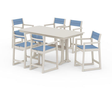 EDGE Sling Arm Chair 7-Piece Farmhouse Counter Set with Trestle Legs