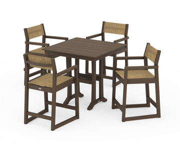 EDGE Sling Arm Chair 5-Piece Farmhouse Counter Set with Trestle Legs
