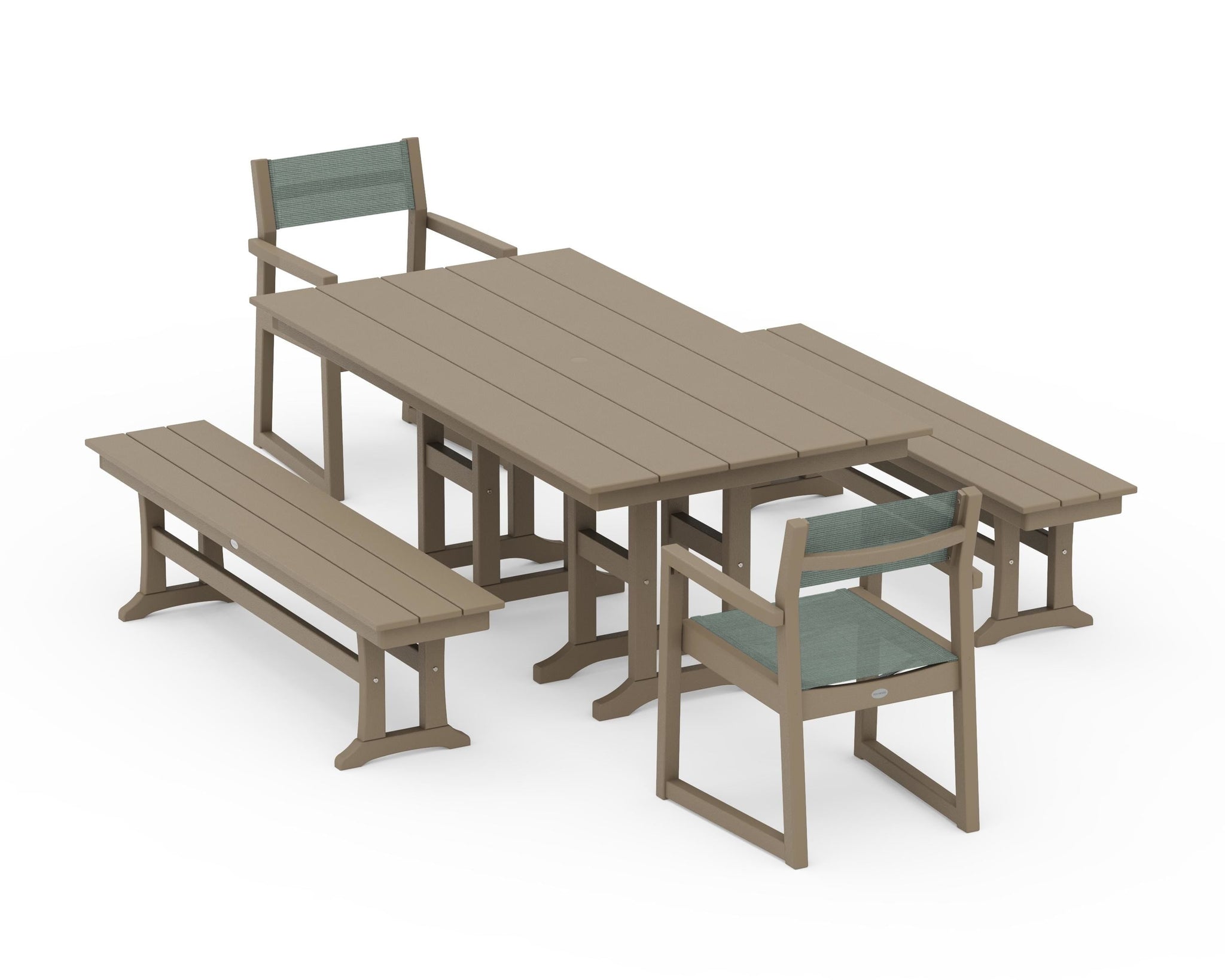 EDGE Sling Arm Chair 5-Piece Farmhouse Dining Set with Benches