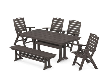 Nautical Highback 6-Piece Farmhouse Dining Set with Trestle Legs and Bench