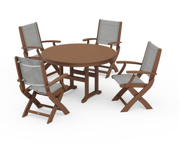 Coastal Folding Chair 5-Piece Round Dining Set