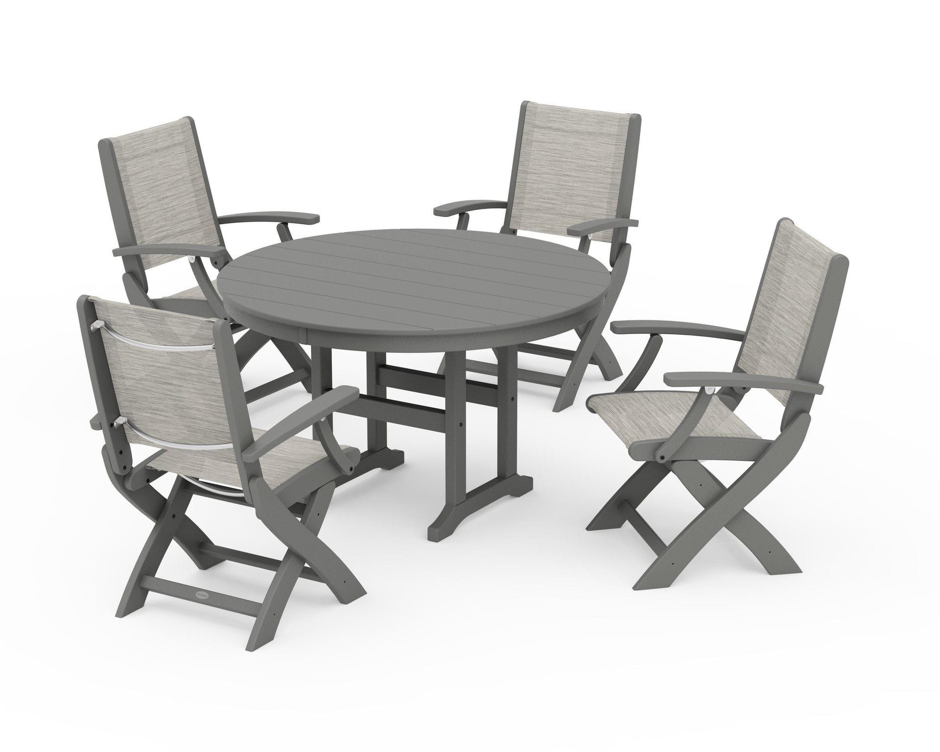 Coastal Folding Chair 5-Piece Round Dining Set