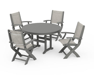 Coastal Folding Chair 5-Piece Round Dining Set