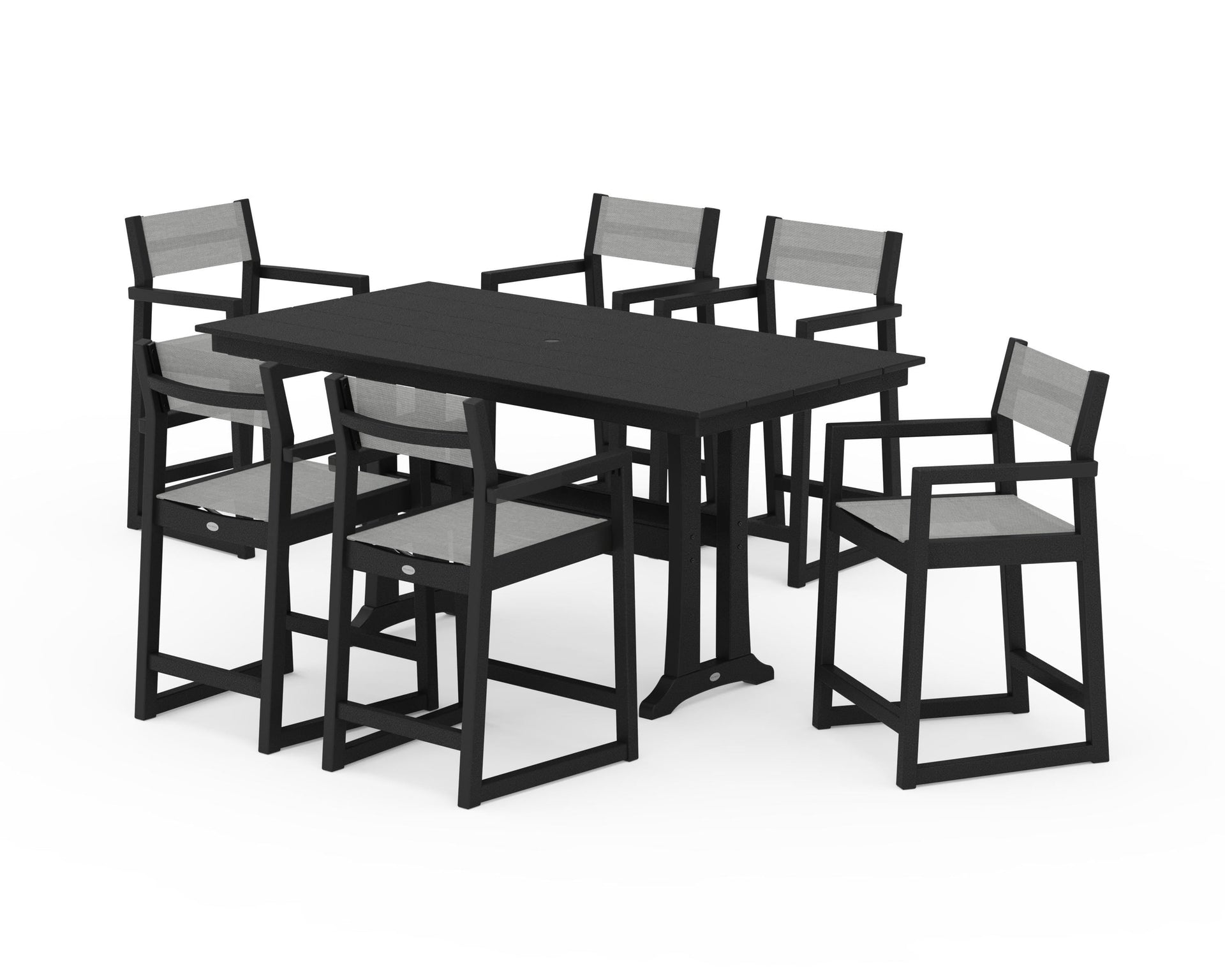 EDGE Sling Arm Chair 7-Piece Farmhouse Counter Set with Trestle Legs