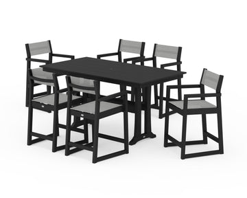 EDGE Sling Arm Chair 7-Piece Farmhouse Counter Set with Trestle Legs
