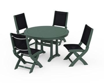 Coastal Folding Side Chair 5-Piece Round Dining Set With Trestle Legs