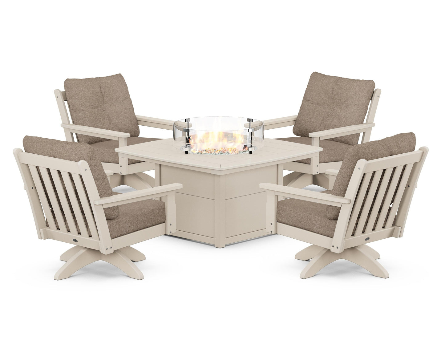 Vineyard 5-Piece Deep Seating Swivel Conversation Set with Fire Pit Table