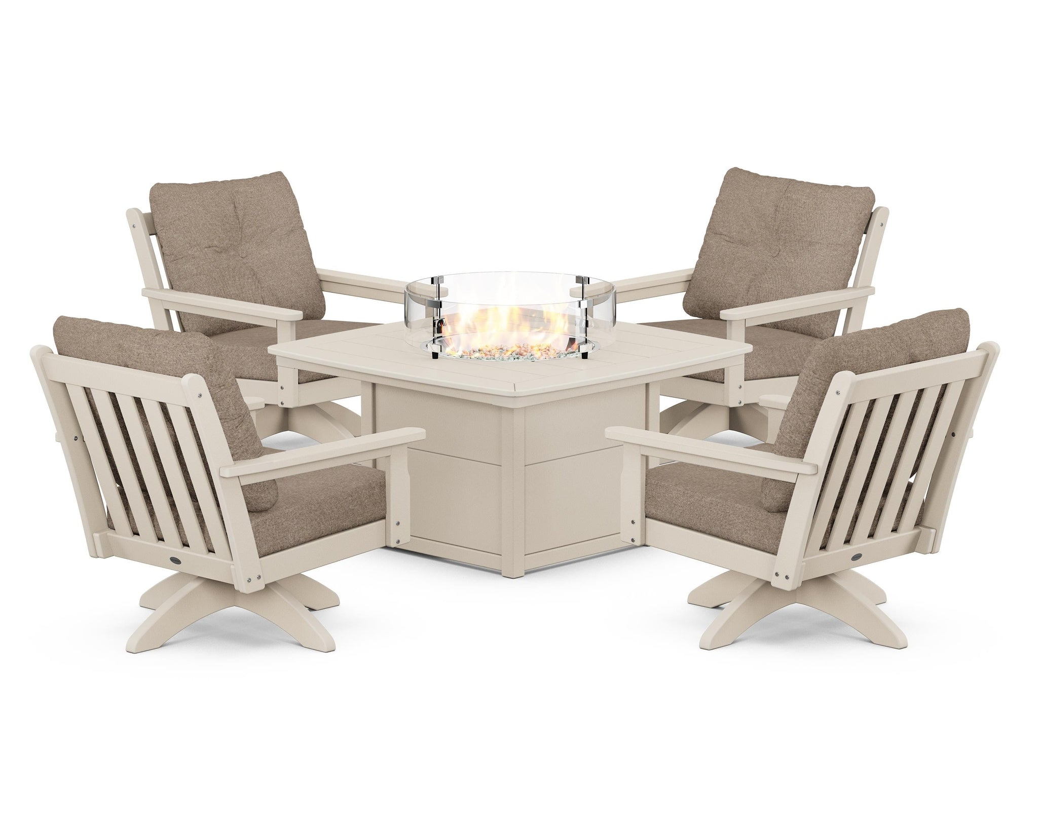 Vineyard 5-Piece Deep Seating Swivel Conversation Set with Fire Pit Table