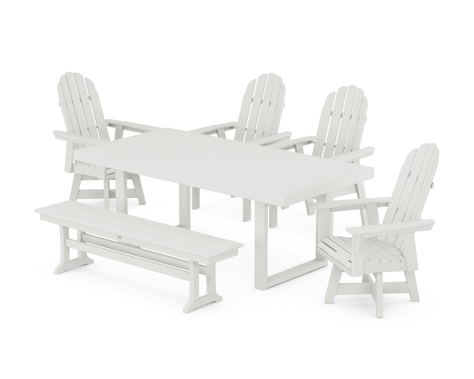 Vineyard Curveback Adirondack Swivel Chair 6-Piece Dining Set with Bench