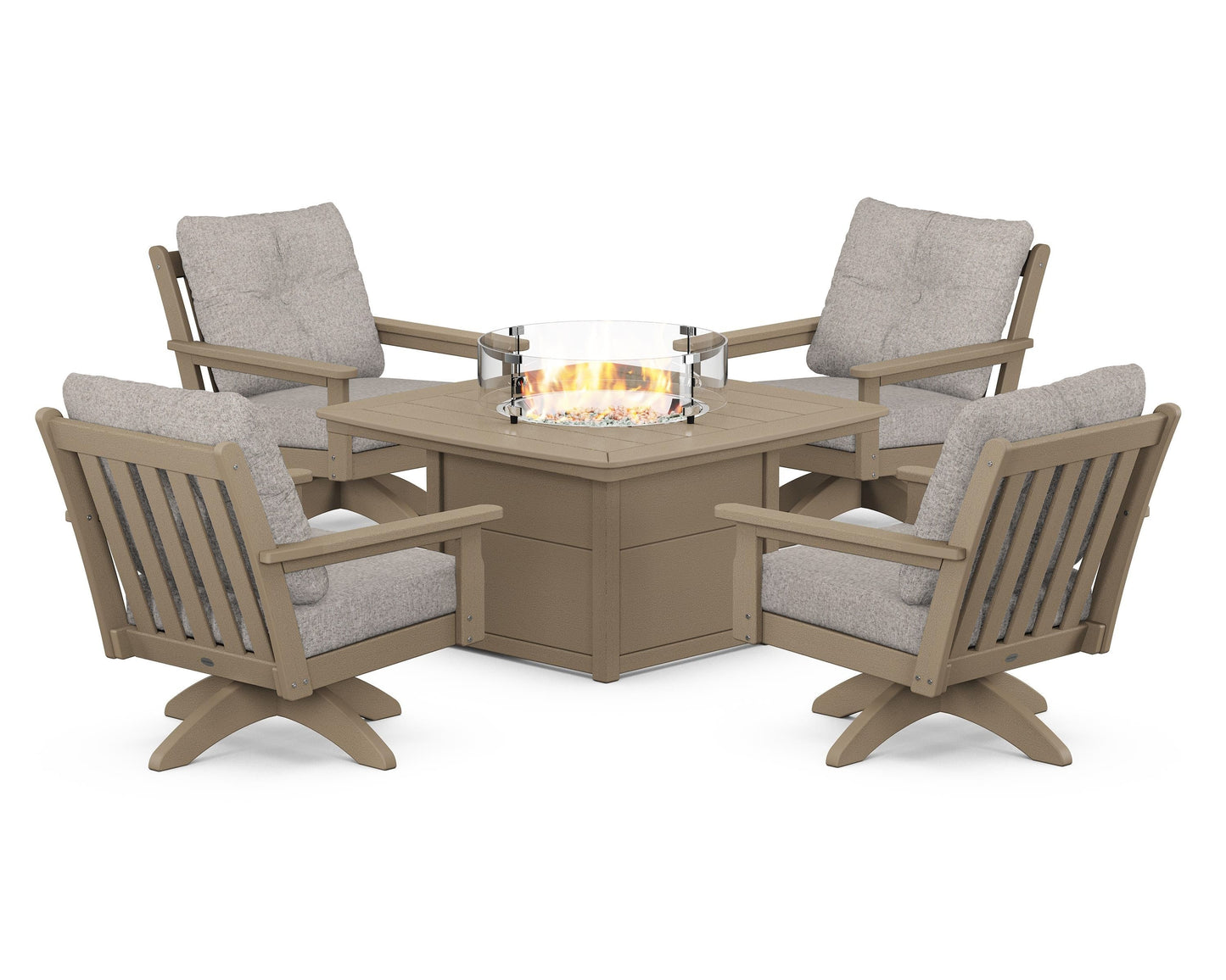 Vineyard 5-Piece Deep Seating Swivel Conversation Set with Fire Pit Table