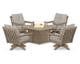 Vineyard 5-Piece Deep Seating Swivel Conversation Set with Fire Pit Table