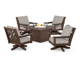Chippendale 5-Piece Deep Seating Swivel Conversation Set with Fire Pit Table