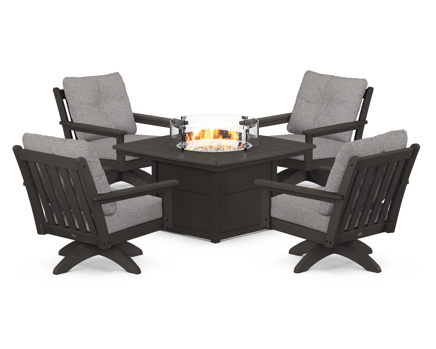 Vineyard 5-Piece Deep Seating Swivel Conversation Set with Fire Pit Table
