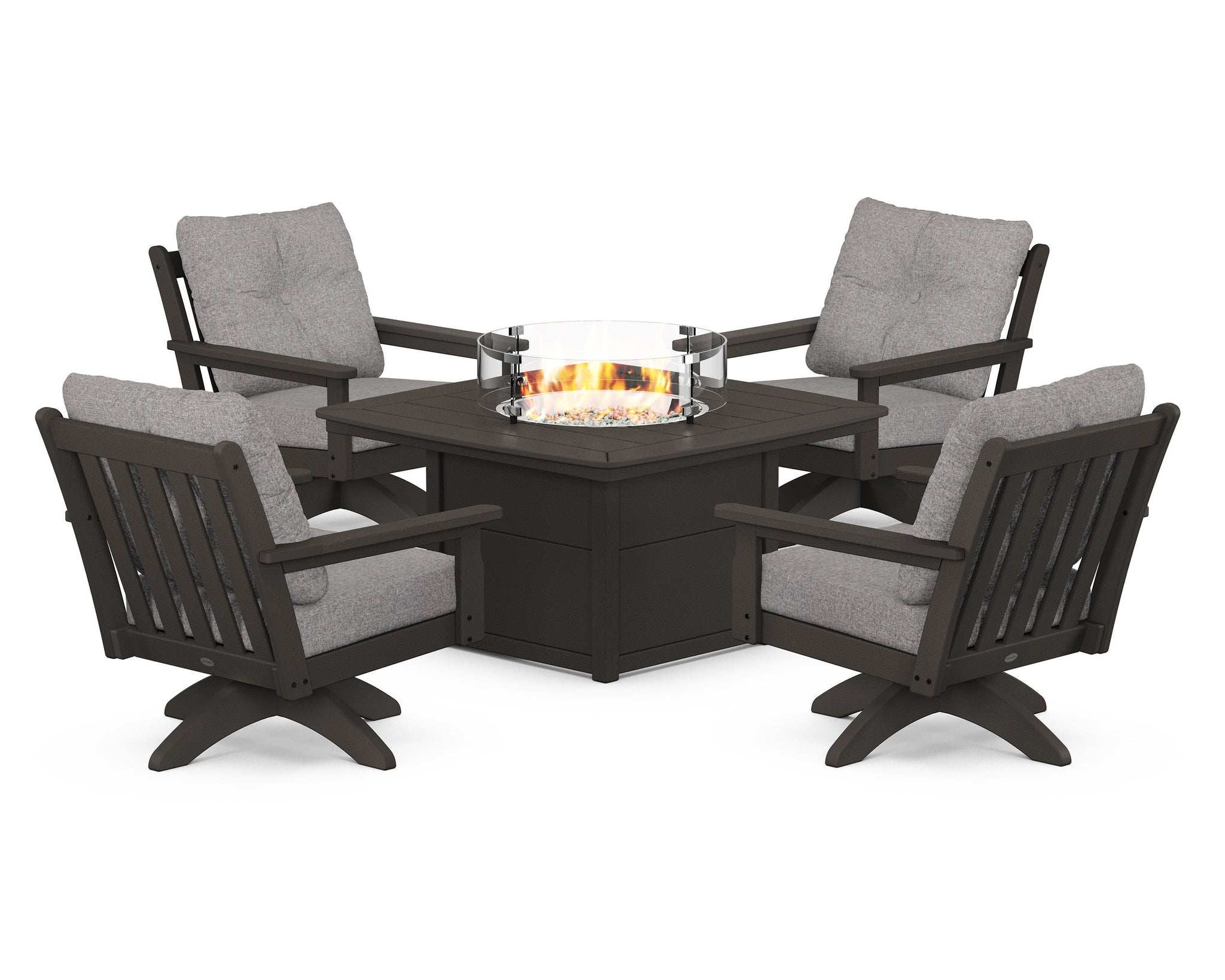 Vineyard 5-Piece Deep Seating Swivel Conversation Set with Fire Pit Table