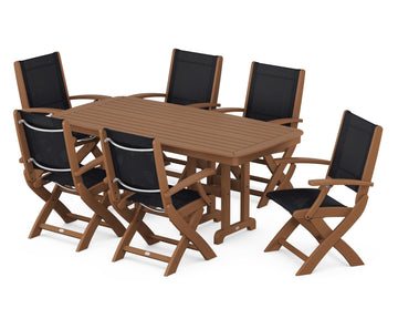 Coastal Folding Arm Chair 7-Piece Dining Set