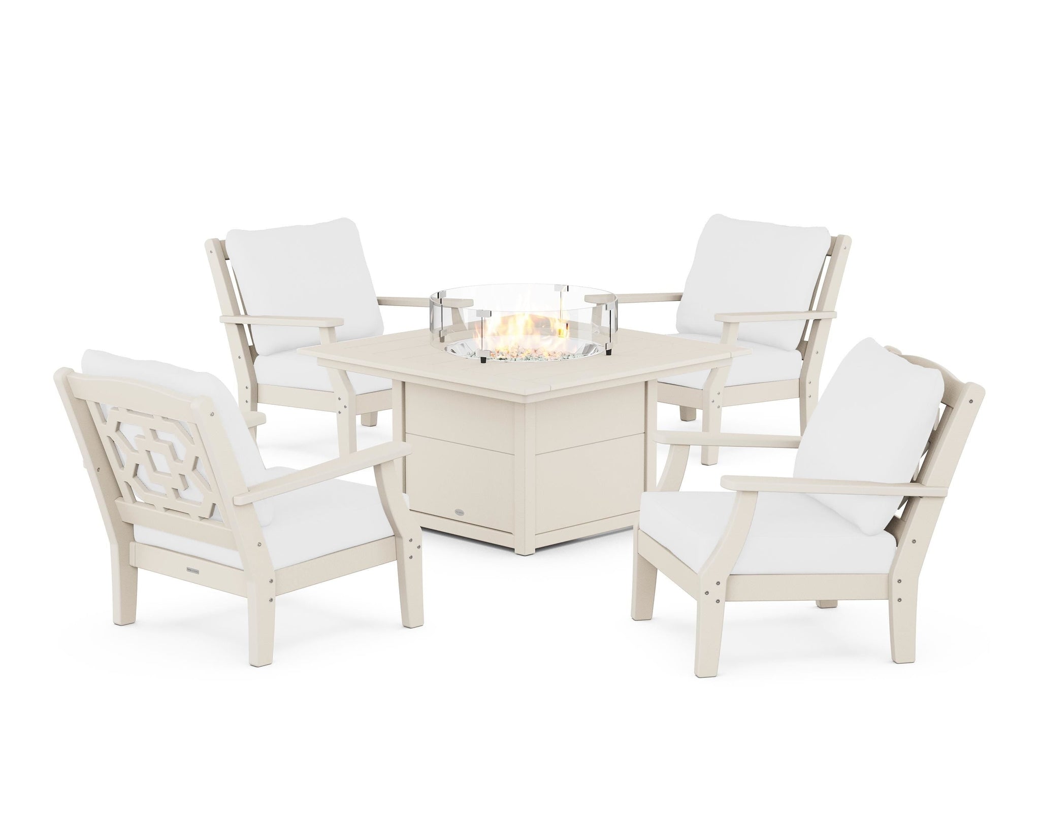 Chinoiserie 5-Piece Deep Seating Set with Fire Pit Table