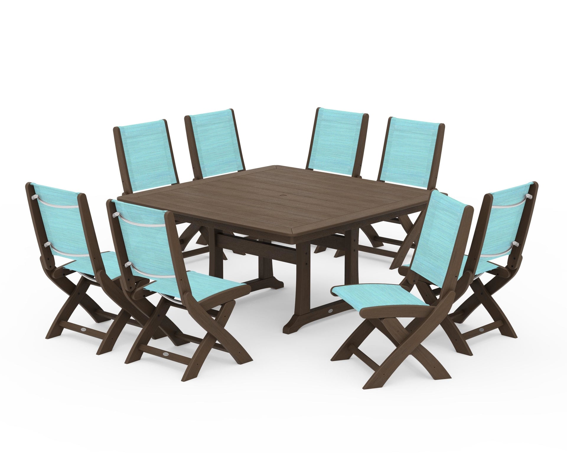 Coastal Folding Side Chair 9-Piece Dining Set with Trestle Legs