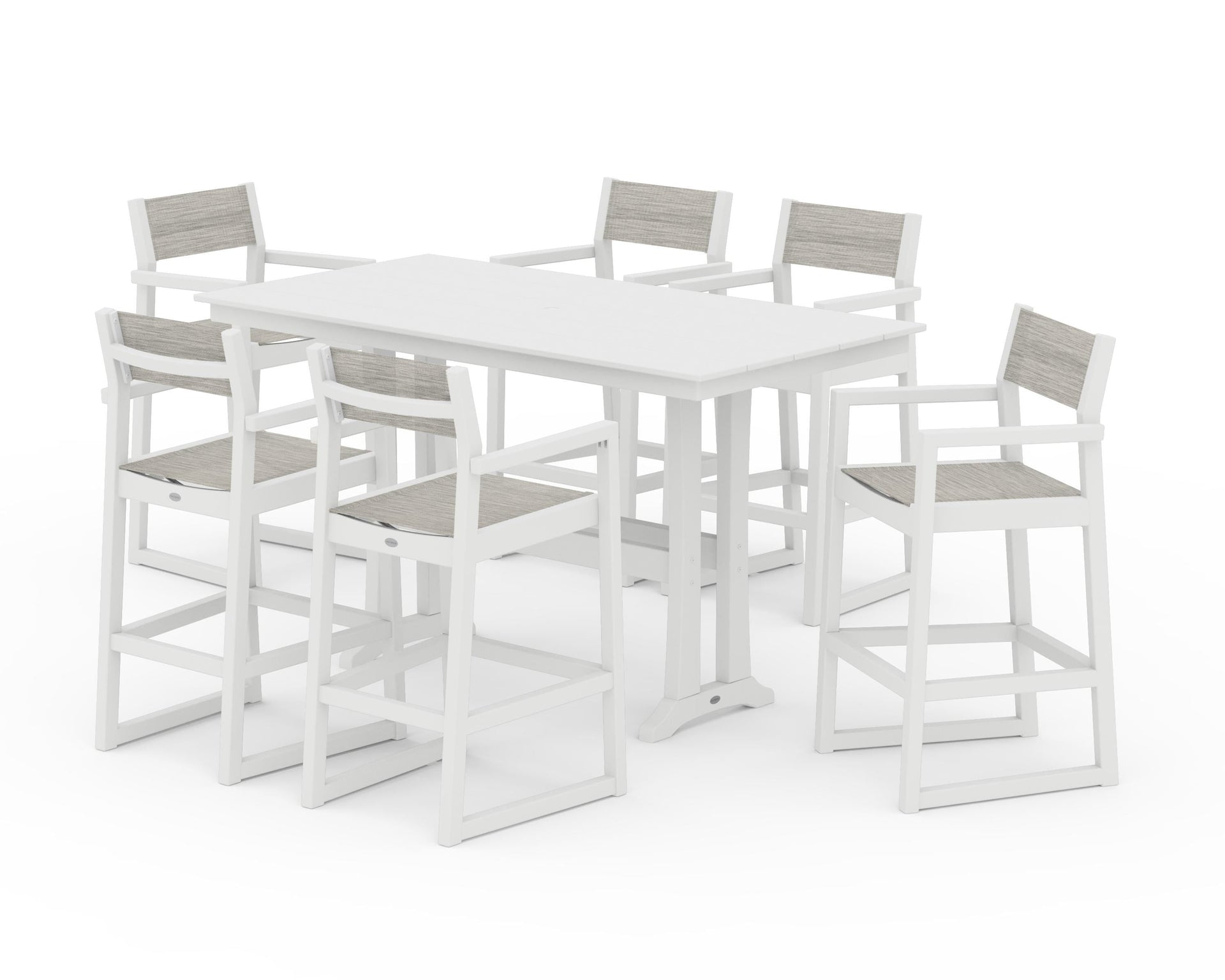 EDGE Sling Arm Chair 7-Piece Farmhouse Bar Set with Trestle Legs
