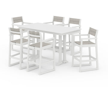 EDGE Sling Arm Chair 7-Piece Farmhouse Bar Set with Trestle Legs