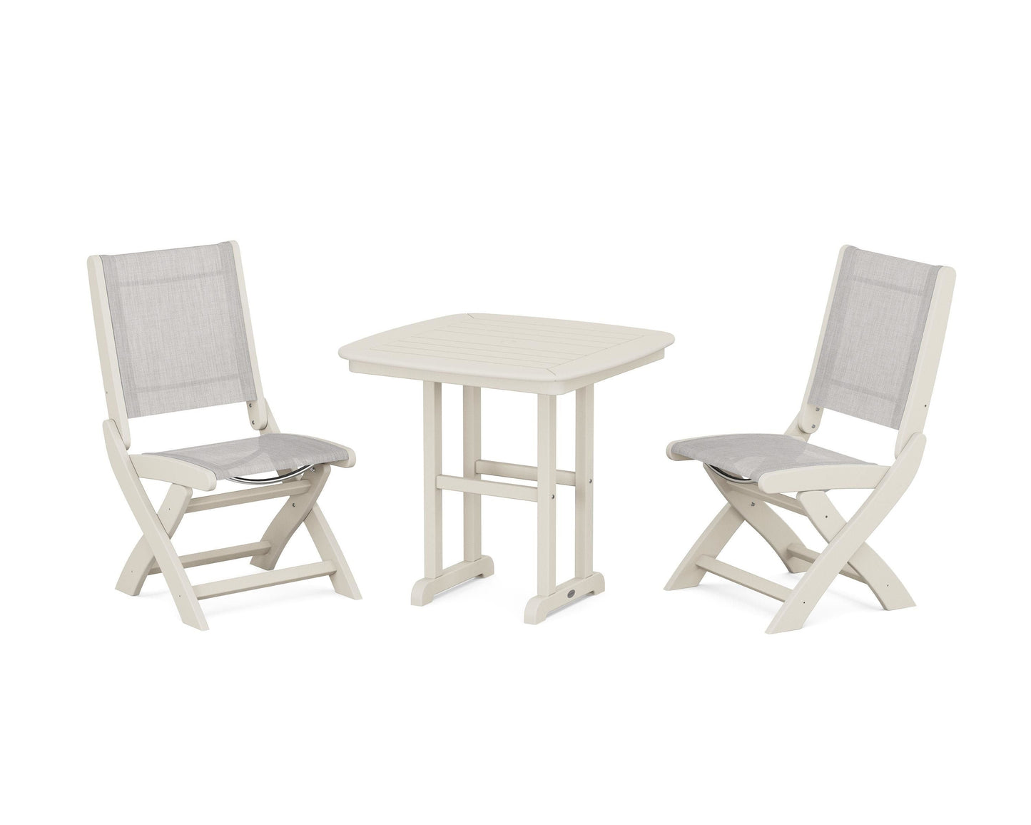Coastal Folding Side Chair 3-Piece Dining Set