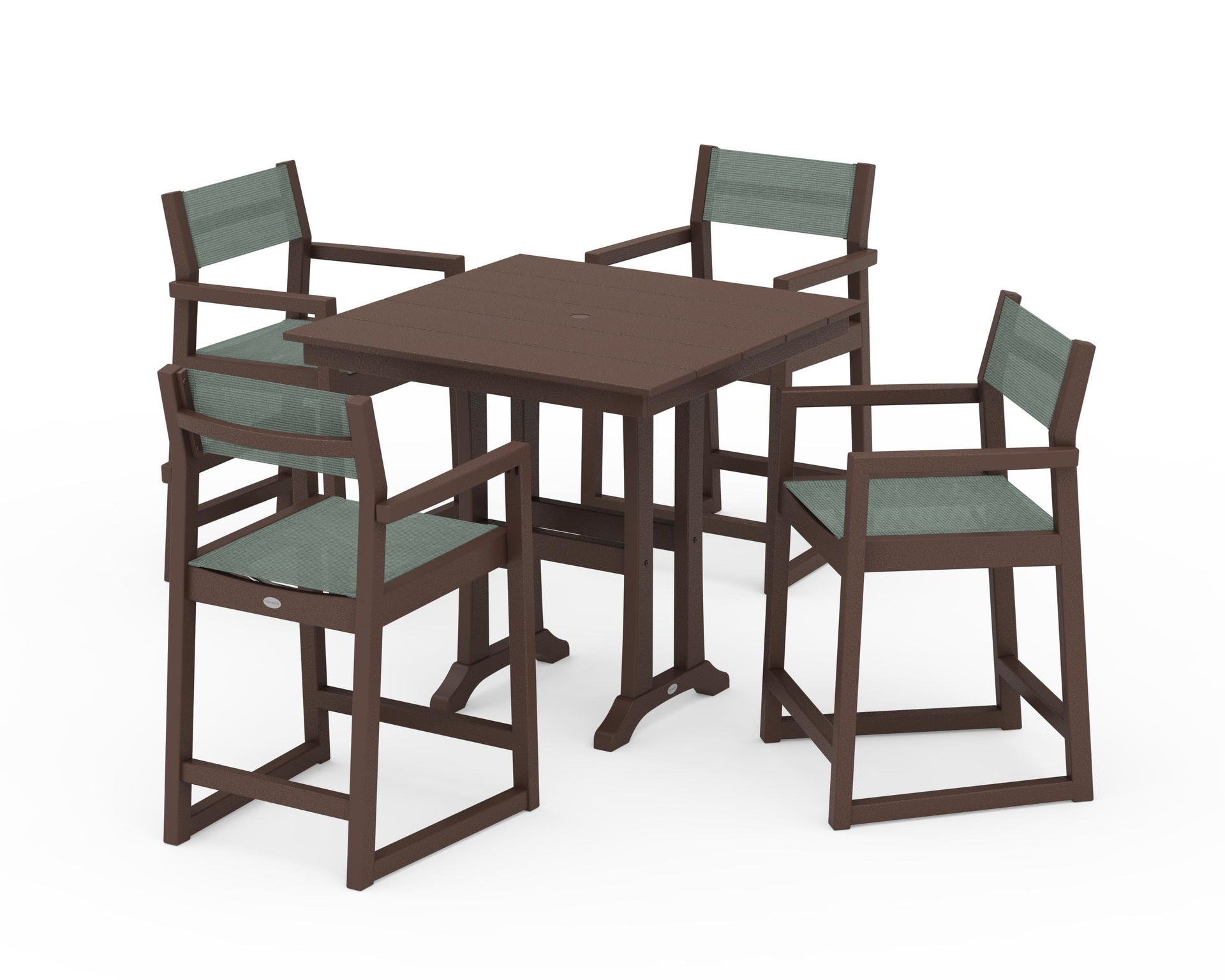 EDGE Sling Arm Chair 5-Piece Farmhouse Counter Set with Trestle Legs
