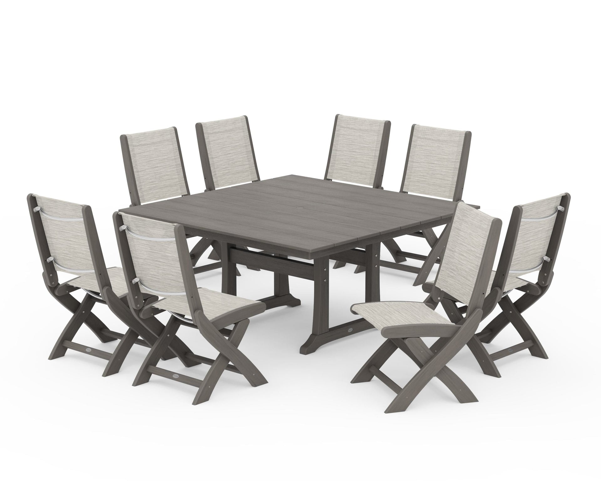Coastal Folding Side Chair 9-Piece Farmhouse Dining Set