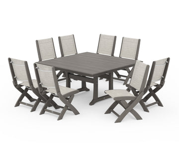 Coastal Folding Side Chair 9-Piece Farmhouse Dining Set