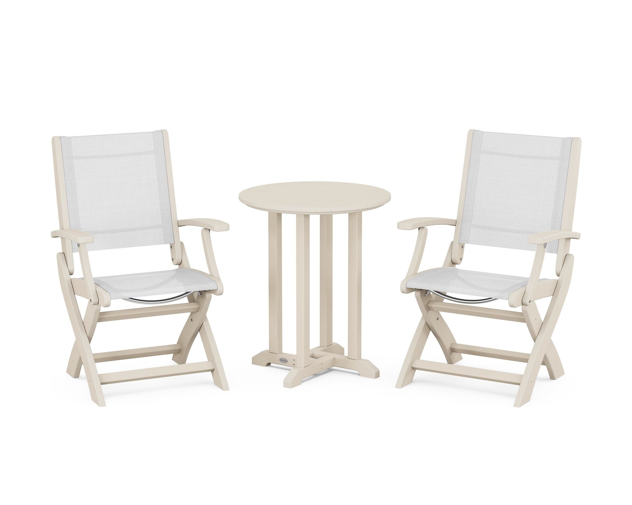Coastal Folding 3-Piece Round Bistro Dining Set