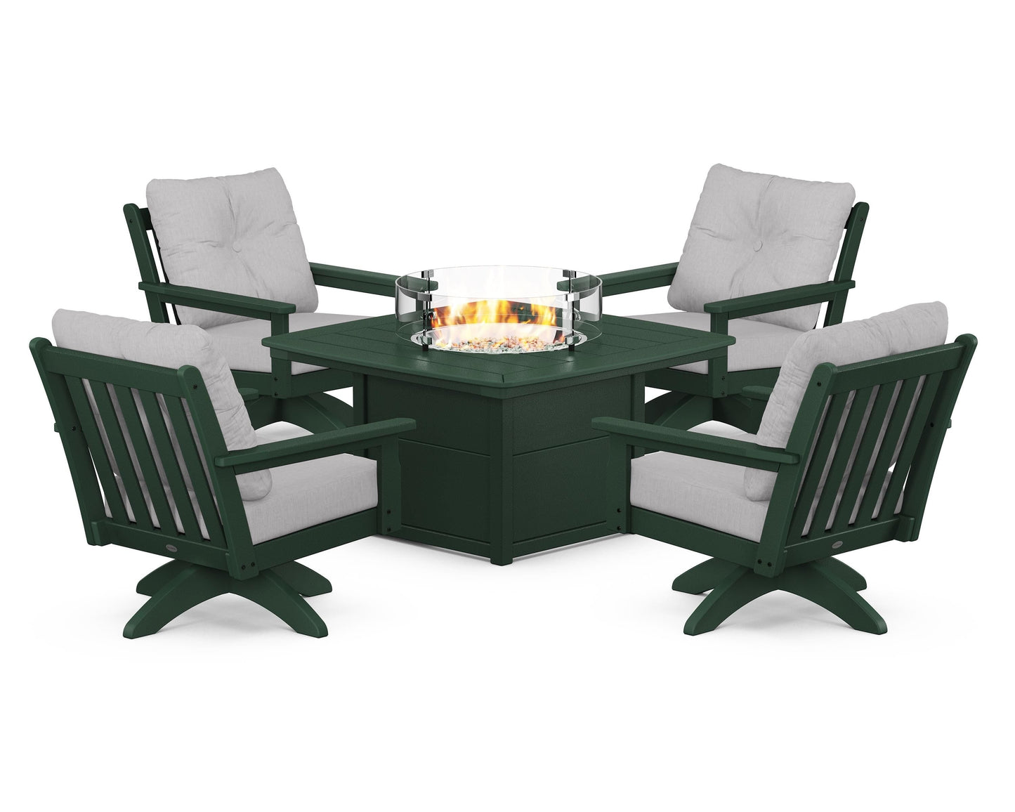 Vineyard 5-Piece Deep Seating Swivel Conversation Set with Fire Pit Table