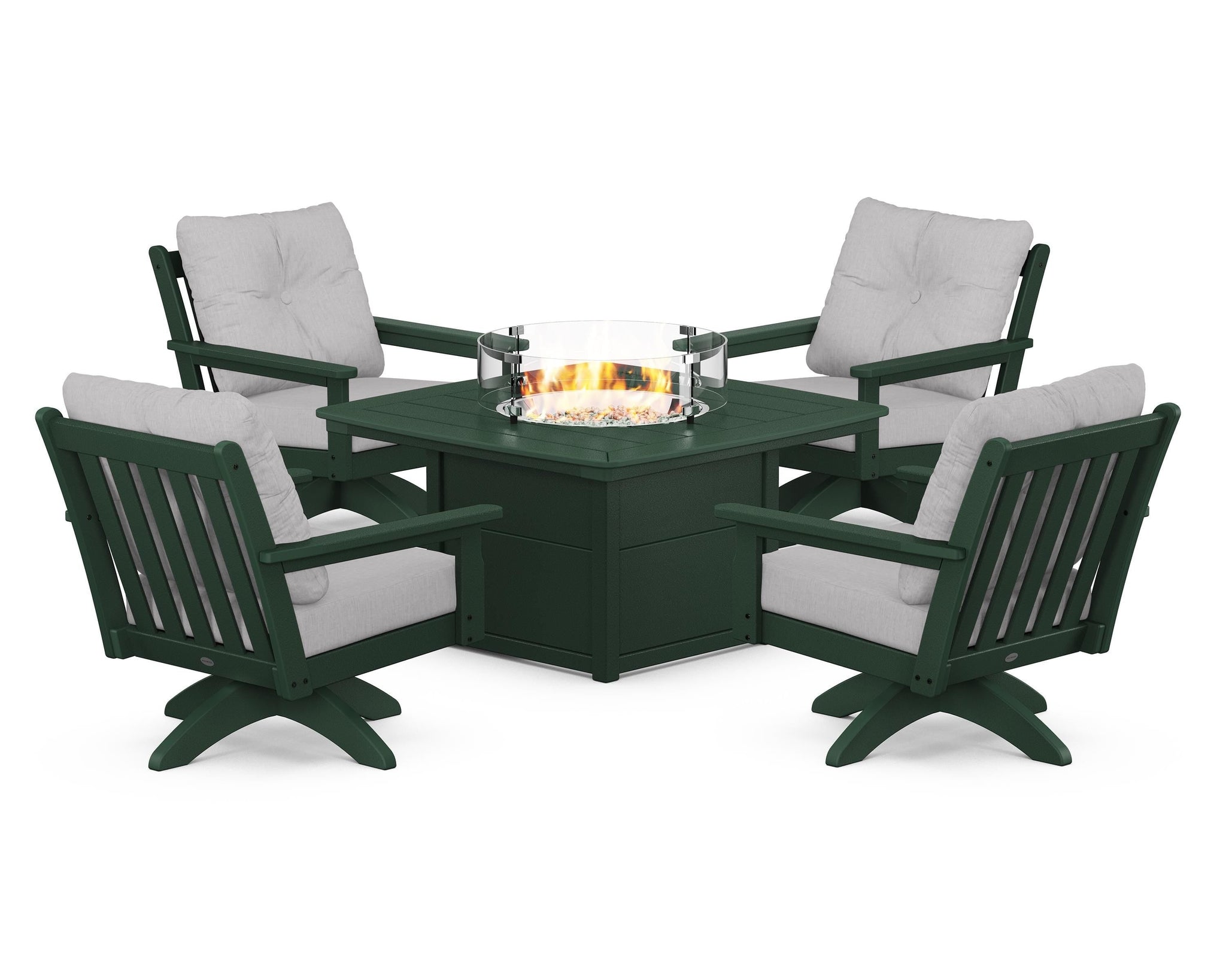 Vineyard 5-Piece Deep Seating Swivel Conversation Set with Fire Pit Table