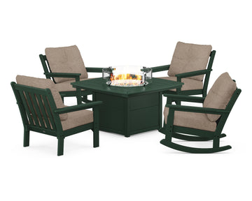Vineyard 5-Piece Deep Seating Rocking Chair Conversation Set with Fire Pit Table